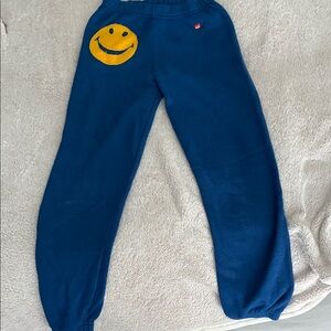 Aviator Nation Navy Sweatpants with Yellow Smile Patch